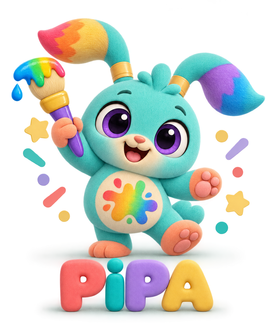 Pipa holding a colorful paintbrush