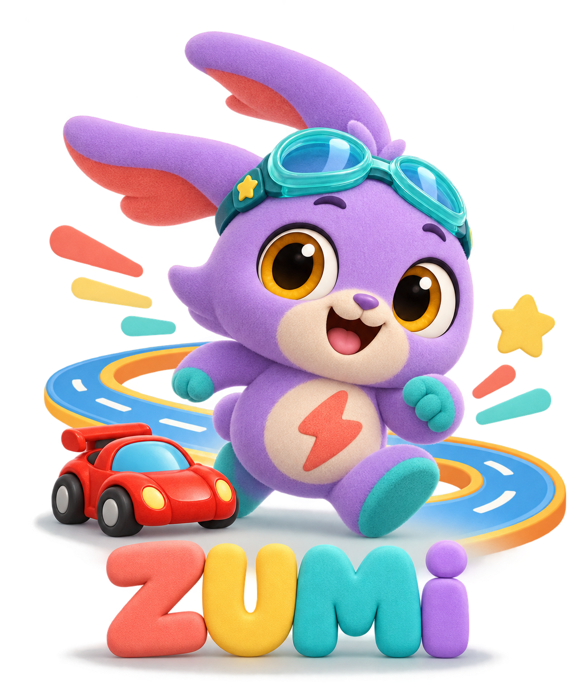 Zumi running beside a toy car