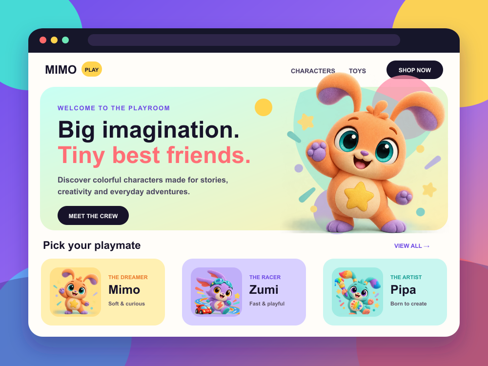 Mimo Playroom toy characters and mobile shop